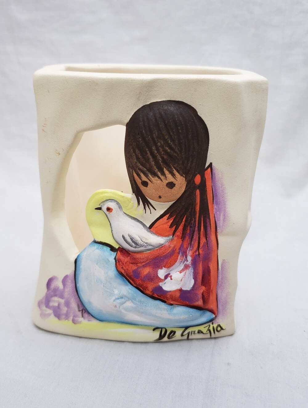 Ted DeGrazia Ceramic Votive Luminaria Style Girl With Dove